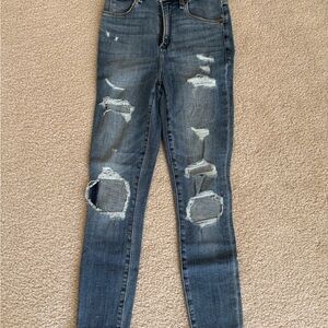 Abercrombie & Fitch Blue Skinny Jeans with Distressed Details